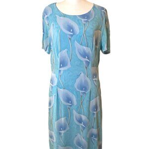 Entourage Calla Lily Lined, Short Sleeve, Back Zip, Blue Maxi Dress Size 8